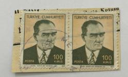 Mektup Zarfından Kesilmiş  / Postadan Geçmiş İkili Pul Filateli - Mersin Damgalı - ATATÜRK 1971 , 100 KURUŞ - Türkiye Cumhuriyeti