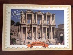 HEDİYE KARTPOSTALI, İZMİR EFES'TE TARİHİ ANTİK CELCUS KÜTÜPHANESİ, ARKASI YAZILMAMIŞ, RENKLİ, 15 X 10 CM EBADINDA