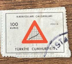 Mektup Zarfından Kesilmiş  / Postadan Geçmiş Pul Filateli - Damgalı - KARAYOLLARI ÇALIŞMALARI, 100 KURUŞ - Türkiye Cumhuriyeti
