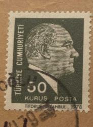 Efemera - Mektup Zarfından Kesilmiş  / Postadan Geçmiş Pul Filateli - Beyoğlu, 1979 Damgalı - ATATÜRK, 50 KURUŞ - Türkiye Cumhuriyeti - kitantik - kitaLog