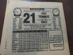 TAKVİM YAPRAĞI 21 TEMMUZ 1992