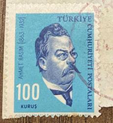 Mektup Zarfından Kesilmiş  / Postadan Geçmiş Pul Filateli - Damgalı - AHMET RASİM, 100 KURUŞ - Türkiye Cumhuriyeti
