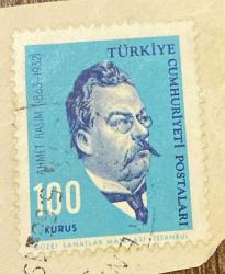 Mektup Zarfından Kesilmiş  / Postadan Geçmiş Pul Filateli - Damgalı - AHMET RASİM, 100 KURUŞ - Türkiye Cumhuriyeti
