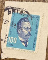 Mektup Zarfından Kesilmiş  / Postadan Geçmiş Pul Filateli - Damgalı - AHMET RASİM, 100 KURUŞ - Türkiye Cumhuriyeti