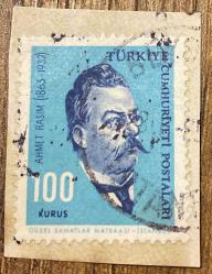Mektup Zarfından Kesilmiş  / Postadan Geçmiş Pul Filateli - Damgalı - AHMET RASİM, 100 KURUŞ - Türkiye Cumhuriyeti