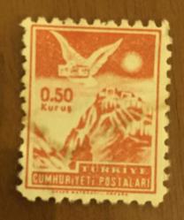 Mektup Zarfından Kesilmiş  / Postadan Geçmiş Pul Filateli - Mektup taşıyan güvercin, 0,50 KURUŞ - Türkiye Cumhuriyeti