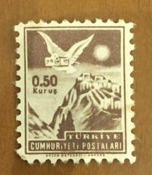 Mektup Zarfından Kesilmiş  / Postadan Geçmiş Pul Filateli - Mektup taşıyan güvercin, 0,50 KURUŞ - Türkiye Cumhuriyeti