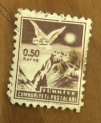 Mektup Zarfından Kesilmiş  / Postadan Geçmiş Pul Filateli - Mektup taşıyan güvercin, 0,50 KURUŞ - Türkiye Cumhuriyeti