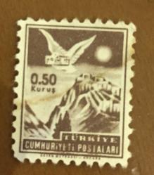 Mektup Zarfından Kesilmiş  / Postadan Geçmiş Pul Filateli - Mektup taşıyan güvercin, 0,50 KURUŞ - Türkiye Cumhuriyeti