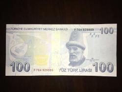 9. EMİSYON 100 TÜRK LİRASI  F764 929999  ÇİL  (GÜZEL NO)  TCB  4917