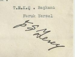 1 NİSAN 1940 TÜRK HAVA KURUMU / T.H.K.Ş. BAŞKANI FARUK YERSEL İMZALI EVRAK...