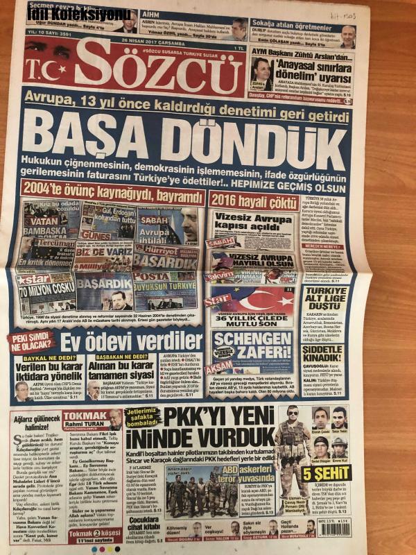 Sözcü Gazetesi 26 Nisan 2017 Uğur Dündar Yılmaz Özdil Emin  