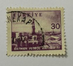 Mektup Zarfından Kesilmiş  / Postadan Geçmiş Pul Filateli -Edirnekapı Damgalı - Batman Petrol Rafinerisi , 30 Para - Türkiye Cumhuriyeti