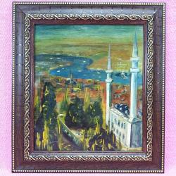 VINTAGE İSTANBUL TEMALI İMZALI ÇERÇEVELİ YAĞLIBOYA RESİM