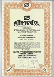 SÜREKSİM / TARIM ÜRÜNLERİ PAZARLAMA SANAYİ VE TİCARET A.Ş. HİSSE SENEDİ...