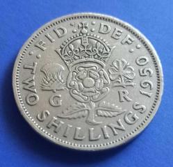 İngiltere 1950 2 shilling George VI KM#878 11.06g