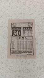 Efemera - 30 Mart 1990 Cuma Takvim Yaprağı - kitantik - kitaLog