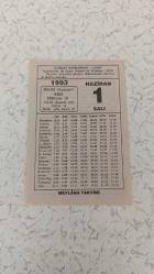 1 Haziran 1993 Salı Mevlana Takvim Yaprağı