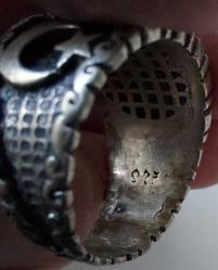 ESKİ DÖNEM MUHTEŞEM AYYILDIZ VE TUĞRALI İŞLEMELİ SARI AKSAMLARI ALTIN KAPLAMA ORİJİNAL MÜTHİŞ GÜMÜŞ YÜZÜK AA1Y1L1 ÇOK NADİR