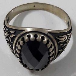 ORTA DÖNEM SANATSAL MOTİFLİ OBSİON KRİSTAL SİYAH TAŞLI MUHTEŞEM ORİJİNAL GÜMÜŞ YÜZÜK 2S1TT2 ÇOK NADİR