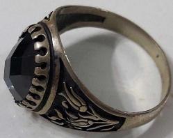 ORTA DÖNEM SANATSAL MOTİFLİ OBSİON KRİSTAL SİYAH TAŞLI MUHTEŞEM ORİJİNAL GÜMÜŞ YÜZÜK 2S1TT2 ÇOK NADİR