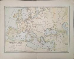 Efemera - 10409 1920'Lİ YILLARA AİT  ATLASTAN ÇIKMA 13.VE 14.YÜZYIL TİCARET YOLLARI  HARİTASI - kitantik - kitaLog