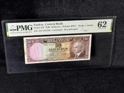 PMG 62 UNC ÇİL İnönü Batan Gemi 50 Kuruş P 133 1930 S/N A25 267263 2. EMS