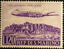 1959 SAN MARİNO* İLK RİMİNİ- LONDRO UÇUŞU TAM SERİ 10/10