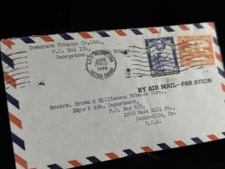 Uçak Postası Air Mail 1948 yılından Georgetown British Guiana'dan USA Amerika'ya postalanmış 6 ve 12 Cent Pullu Zarf
