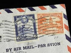 Uçak Postası Air Mail 1948 yılından Georgetown British Guiana'dan USA Amerika'ya postalanmış 6 ve 12 Cent Pullu Zarf