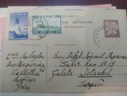 KRT124-------1947 GALATA VARIŞLI TÜRKÇE YAZILI YUNAN POSTA KARTI