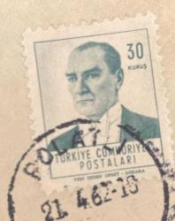 Mektup Zarfından Kesilmiş  / Postadan Geçmiş Pul Filateli - Polatlı, 21 Nisan 1962 Damgalı - ATATÜRK, 30 KURUŞ - Türkiye Cumhuriyeti