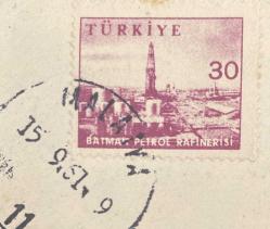 Mektup Zarfından Kesilmiş  / Postadan Geçmiş Pul Filateli - Malatya, 15 Eylül 1961 Damgalı - BATMAN PETROL RAFİNERİSİ, 30 PARA  - Türkiye Cumhuriyeti