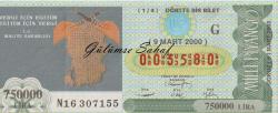 Milli Piyango Bileti: 9 Mart 2000, G, (1/4) Dörtte Bir Bilet  - Vergi İçin Eğitim Eğitim İçin Vergi