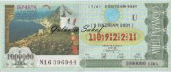LOT.11 » Milli Piyango Bileti: 9 Haziran 2001, U, (1/4) Dörtte Bir Bilet - Isparta 2. Uluslararası Gül, Halı, Kültür ve Turizm Festivali
