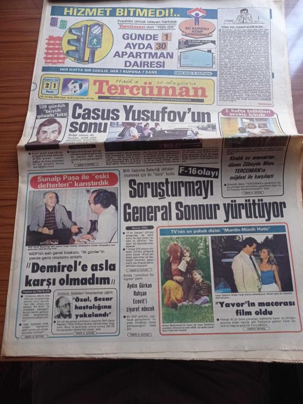 Halka Ve Olaylara Tercüman Gazetesi 21 Temmuz 1985 Yavuz Donat  