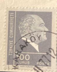 Mektup Zarfından Kesilmiş  / Postadan Geçmiş Pul Filateli - Karaköy, 1977 Damgalı - ATATÜRK , 100 KURUŞ - Türkiye Cumhuriyeti