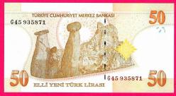 TURKEY 50 YTL PREFIX G45 Pick 220 2005 UNC (15 722) ÇİL