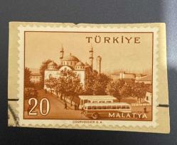 Mektup Zarfından Kesilmiş  / Postadan Geçmiş Pul Filateli - MALATYA, 20 PARA - Türkiye Cumhuriyeti