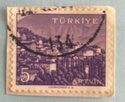 Mektup Zarfından Kesilmiş  / Postadan Geçmiş Pul Filateli - Damgalı - ARTVİN, 5 PARA - Türkiye Cumhuriyeti
