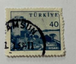 Mektup Zarfından Kesilmiş  / Postadan Geçmiş Pul Filateli - Samsun 1 Ocak 1963 Damgalı - RUMELİ HİSARI , 40 PARA - Türkiye Cumhuriyeti