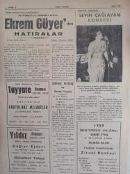 Radyo Gazetesi Siyasi Radyo ve Sanat Dergisi - 25 Mart 1959 - Dr. Alaettin Yavaşça Bayramda Ankara'da Konser Verecek - Ankara Radyosundaki: Falsolar! - Özcan Sevgen - Sabahat Tekebaş ve Sanat Hayatı - İlhami Tansel - Rüştü Şardağ Rahatsız - Ankara Radyosunda: Yevmiyeli Spiker! - Gönül Avcısı Piyesinin İki Yaratıcısı Mediha Gökçer ve Umran Uzman - Emlak Bankası Reklamı - Kıymetli Sanatkar Ekrem Güyer'den Hatıralar - Tayyare Sineması - Unutulmaz Melodiler Filmi - Yıldız Sineması - Dağlar Ejderi Filmi - Sevim Çağlayan Konseri - Ziraat Bankası Reklamı - Behiye Aksoy Ankara'ya döndü - Mualla Mercan Radyodan Ayrılıyor - Şen Bar - Saray Sineması - Kaderli Yıllar Filmi - Kendini Kurtaran Şehir Filmi - Tam Takım Dergi