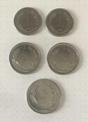 1979 CUMHURİYET MADENİ PARALARI 1 LİRA ,2,5 LİRA ,5 LİRA ÇİLLL ( 1 VE 2,5 LİRA KENAR YAZILARI TERS/DÜZ )