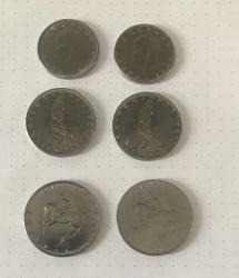 1977 CUMHURİYET MADENİ PARALARI  1 LİRA ,2,5 LİRA ,5 LİRA + BOYNUZLU AT 5 LİRA ÇİLLL ( 1 VE 2,5 LİRA KENAR YAZILARI TERS/DÜZ )