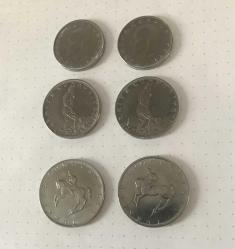 1977 CUMHURİYET MADENİ PARALARI  1 LİRA ,2,5 LİRA ,5 LİRA + BOYNUZLU AT 5 LİRA ÇİLLL ( 1 VE 2,5 LİRA KENAR YAZILARI TERS/DÜZ )