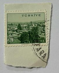 Mektup Zarfından Kesilmiş  / Postadan Geçmiş Pul Filateli - Ankara Damgalı - TÜRKİYE SİVAS , 5 PARA - Türkiye Cumhuriyeti