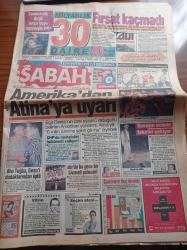 Sabah Gazetesi - 4 Eylül 1994 - Fenerbahçe'de Erol User Kararı Haftaya - Fatih Terim'in Kafasındaki 11 - Ahu Tuğba Kenan Evren'i Dudaklarından Öptü - Bağdat'ta Savaşın Acısını Fakirler Çekiyor - ATV'de Bu Gece Bir Zülfü Livaneli Şaheseri - Amerika'dan Atina'ya Uyarı - SHP'de Muhalefet Sallıyor - Şarkıcı Özcan Deniz'in Menajeri Kurşunlandı