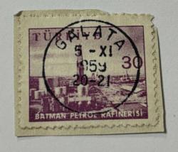 Mektup Zarfından Kesilmiş  / Postadan Geçmiş Pul Filateli - Galata 5 Kasım 1959 Damgalı - BATMAN PETROL RAFİNERİSİ - 30 PARA - Türkiye Cumhuriyeti