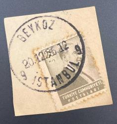 Mektup Zarfından Kesilmiş  / Postadan Geçmiş Pul Filateli - Beykoz, 20 Aralık 1956 Damgalı -  ATATÜRK, 25 KURUŞ - Türkiye Cumhuriyeti