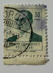 Mektup Zarfından Kesilmiş  / Postadan Geçmiş Pul Filateli - Çorum Damgalı - ATATÜRK ANKARA - 30 KURUŞ - Türkiye Cumhuriyeti